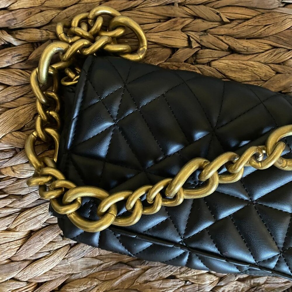 Black Tan Zara bag with gold chain